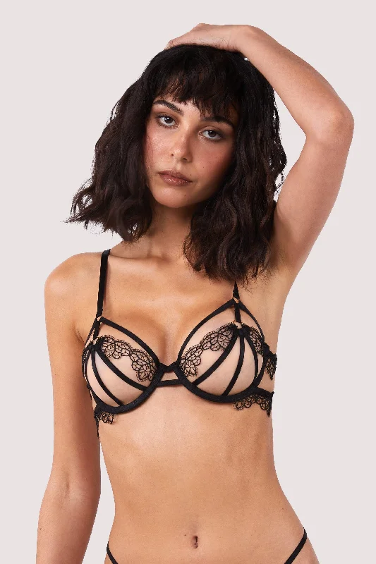 Becka Black Lace Trim Open Wired Bra