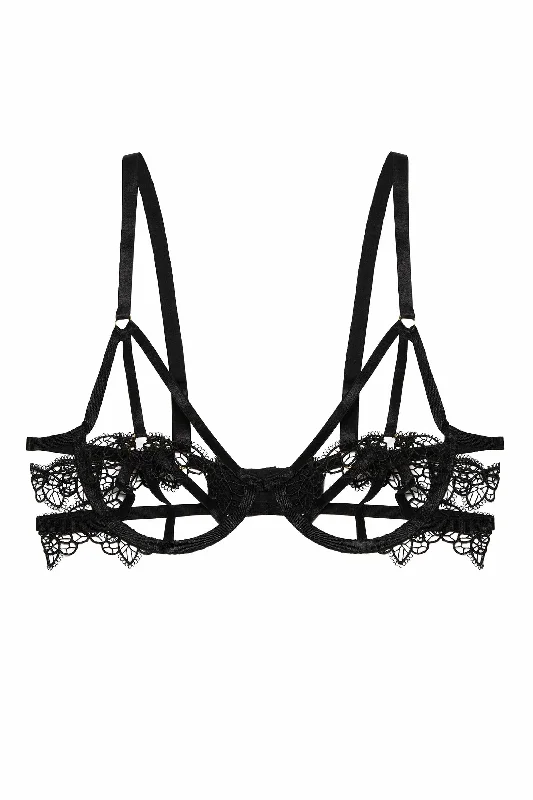 Becka Black Lace Trim Open Wired Bra