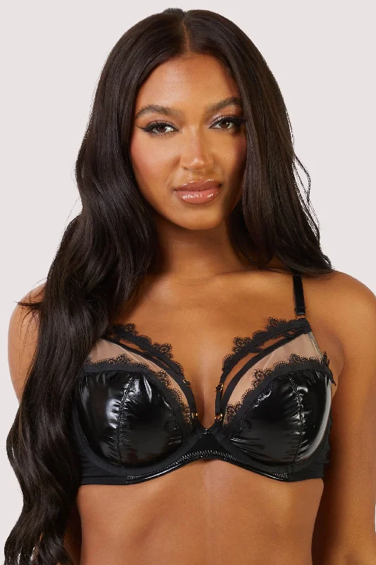 Brea Black Cut Out PVC and Lace Trim Balconette Bra