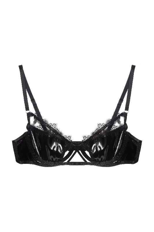 Brea Black Cut Out PVC and Lace Trim Balconette Bra