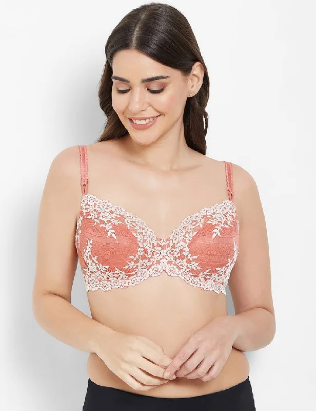 Embrace Lace Non Padded Wired 3/4th Cup Bridal Wear Medium coverage Fashion Bra - Coral