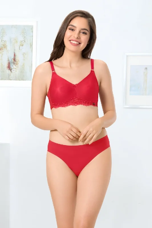 every de Contour Charm Non-Padded Non-Wired Full Cover Everyday Bra - Crimson