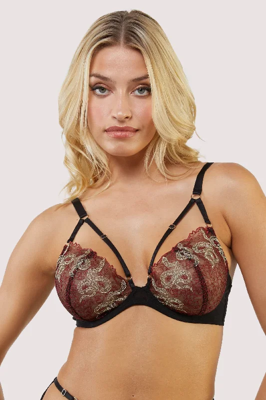 Dakota Red Snake Embroidered Balconette Bra