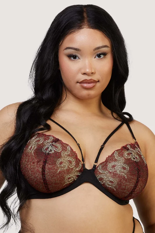 Dakota Red Snake Embroidered Balconette Bra