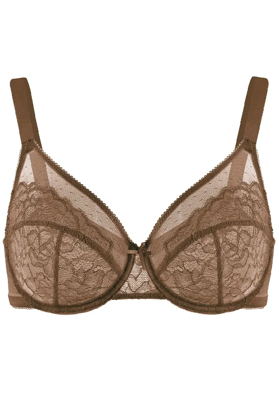 Enchante Cocoa Brown Lace Unlined Full Coverage Underwire Bra