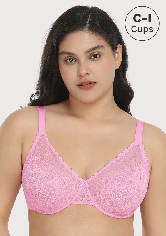 Enchante Pink Lace Unlined Underwire Bra Set