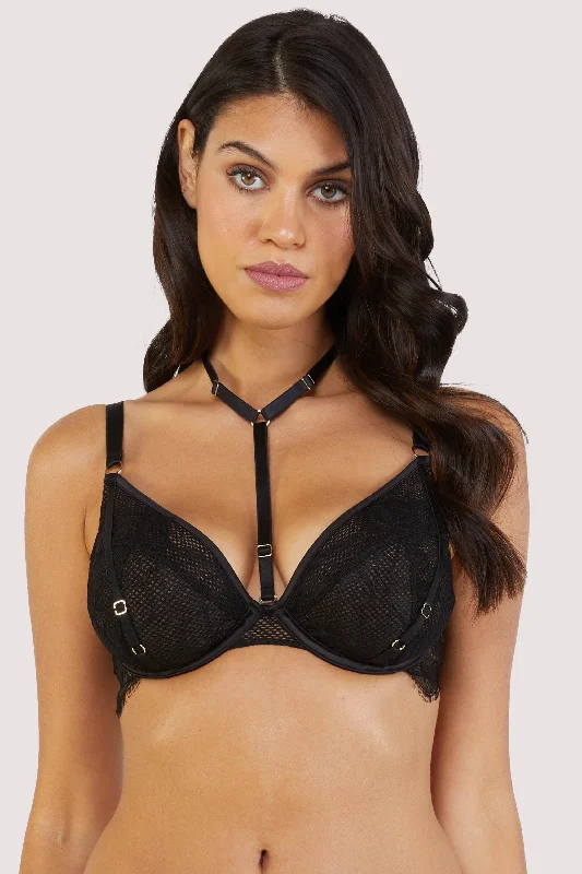 Fairfield Black Fishnet And Lace Plunge Bra