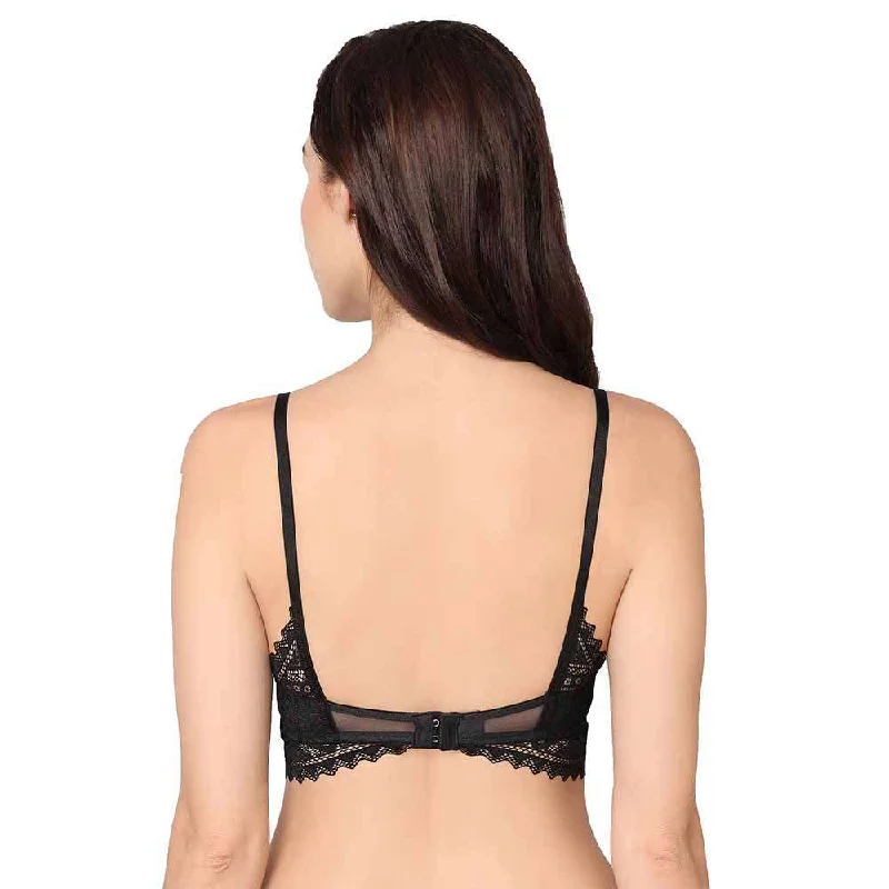 Gaia Collection Padded Non-Wired 3/4th Coverage Lacy Bralette Bra - Black