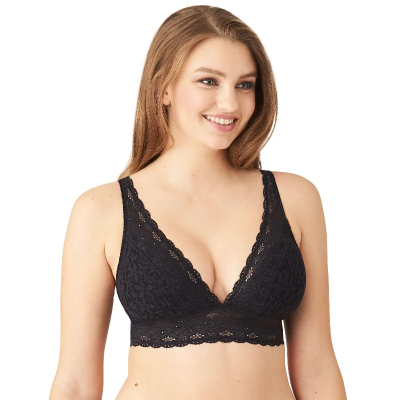 Halo Non Padded Non Wired 3/4th Cup Bridal Wear Medium coverage Lace Bralette - Black