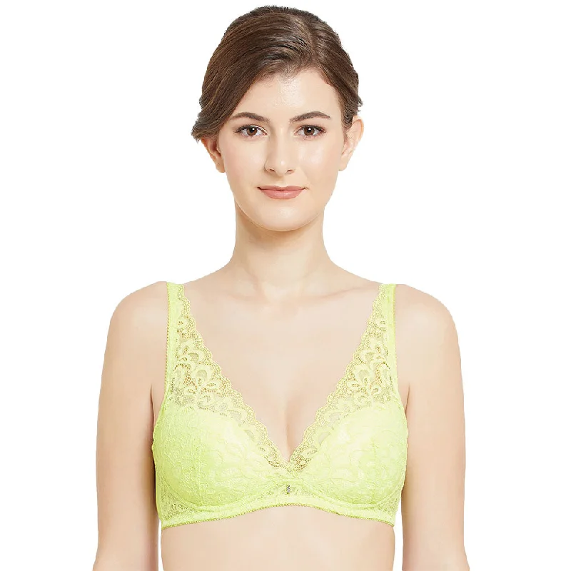 Mystique Padded Non-wired 3/4th Cup Bridal Wear Medium coverage Lace Push Up Bra - Green