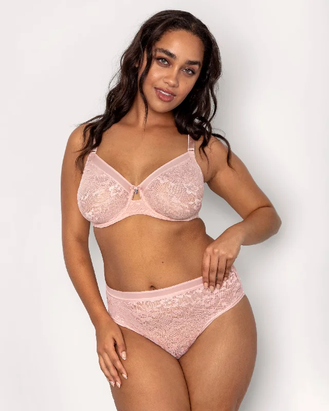 No-Show Lace Unlined Underwire Bra	 - Blushing Rose