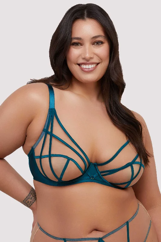 Ramona Teal Strap Detail Illusion Mesh Bra