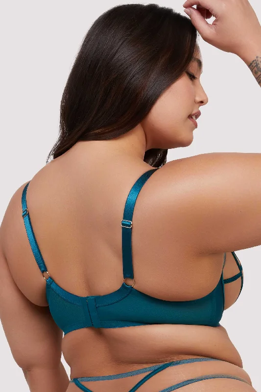 Ramona Teal Strap Detail Illusion Mesh Bra