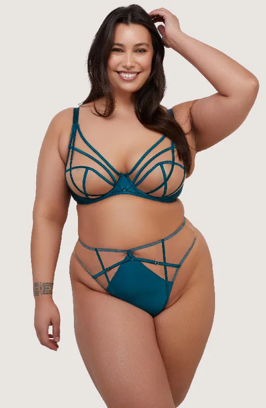 Ramona Teal Strap Detail Illusion Mesh Bra