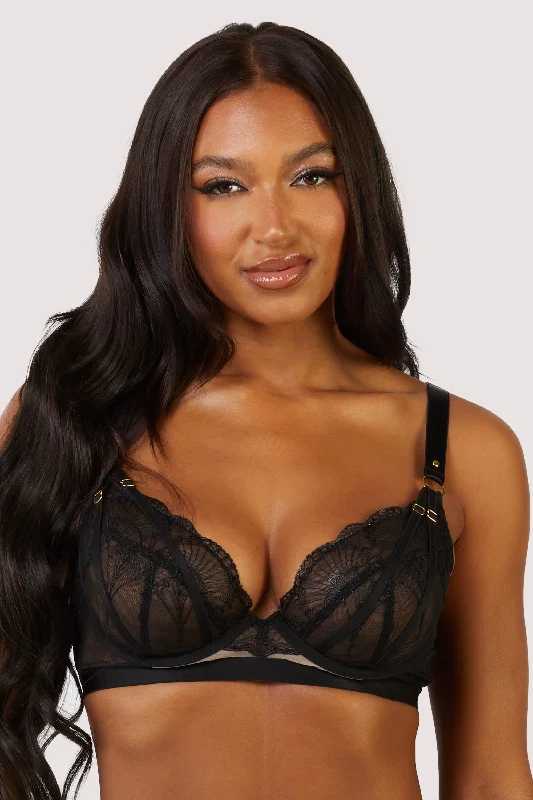 Pippa Black Deco Embroidered Caged Plunge Bra