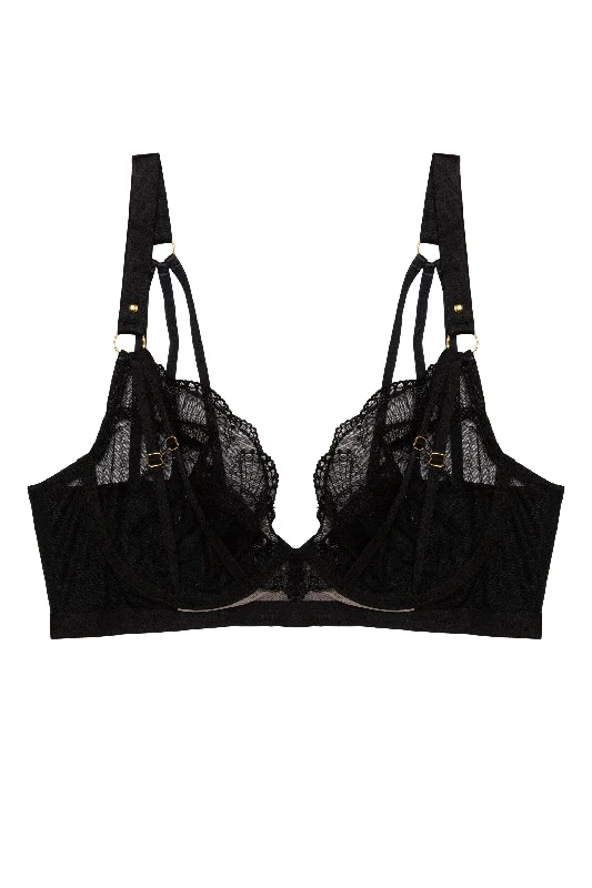 Pippa Black Deco Embroidered Caged Plunge Bra