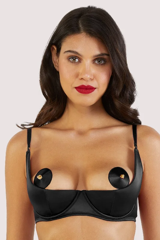 Etta Black Satin Quarter Cup Bra Set