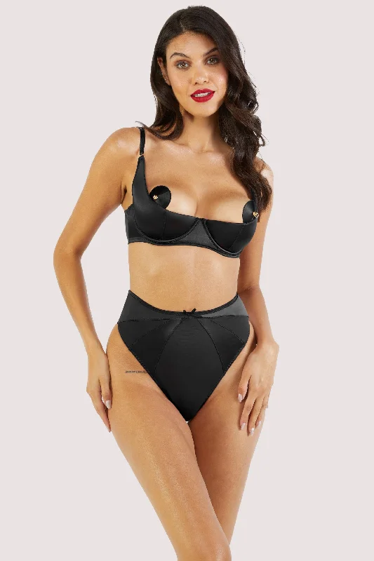 Etta Black Satin Quarter Cup Bra Set