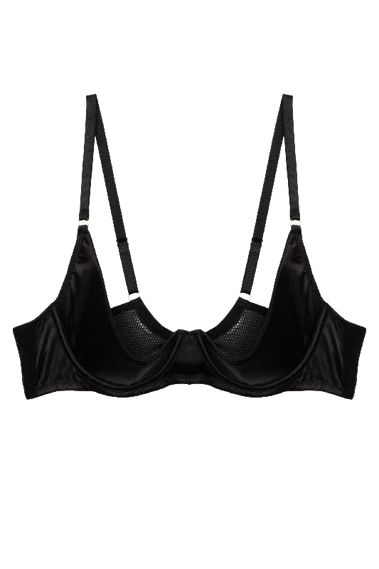 Etta Black Satin Quarter Cup Bra Set