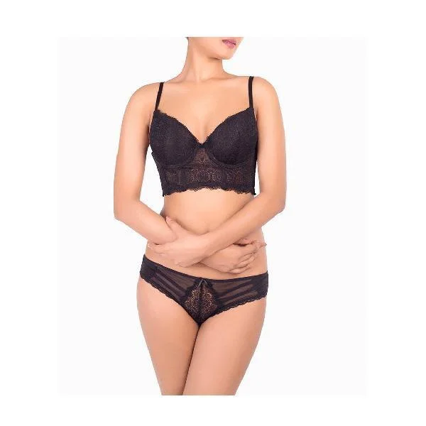 Lace Mesh Long line Push-up Bra Panty Set