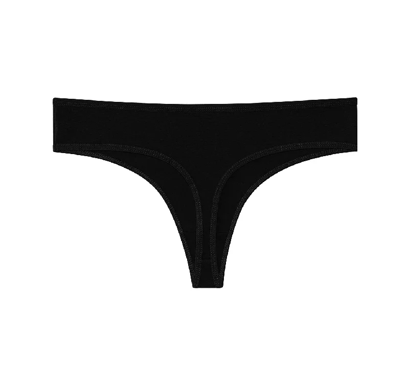 Nabtos Black Cotton Thongs Women's Basic Panties Underwear (Pack of 6)