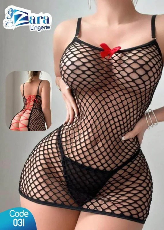 Office Lady Nighties Sexy Lingerie Mesh Dress Sexy Underwear Hollow Fishnet Nightdress Short Babydoll Lady Mini Dress