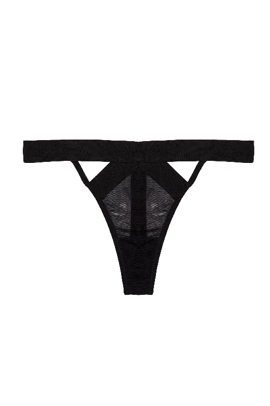 Etta Black Elastic and Mesh Thong