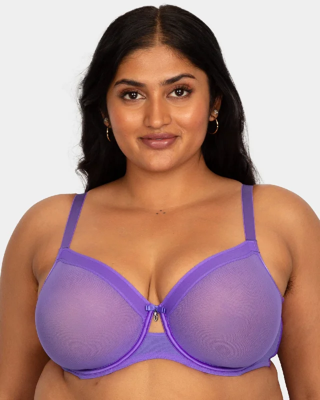 Sheer Mesh Full Coverage Unlined Underwire Bra - Violet