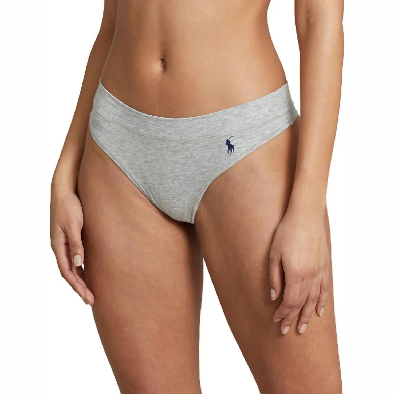 Stretch Cotton Thong Panty In Heather Grey