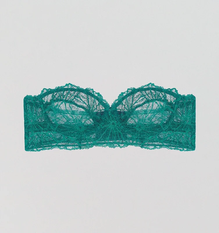 Teal lace & plum strapless bra