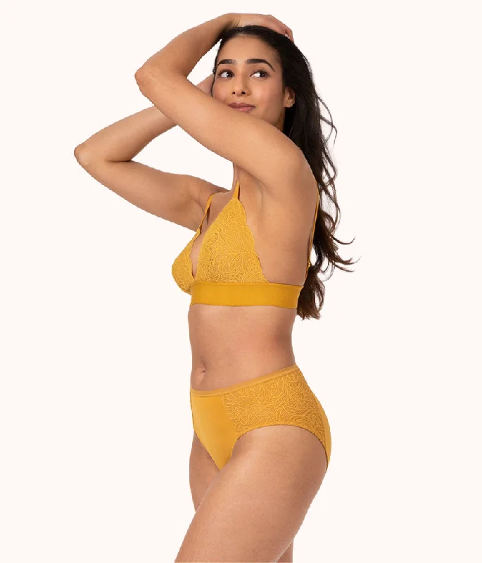 The Long-Lined Lace Bralette: Turmeric