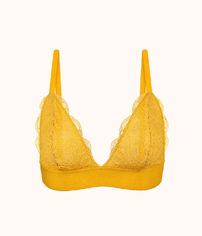 The Long-Lined Lace Bralette: Turmeric