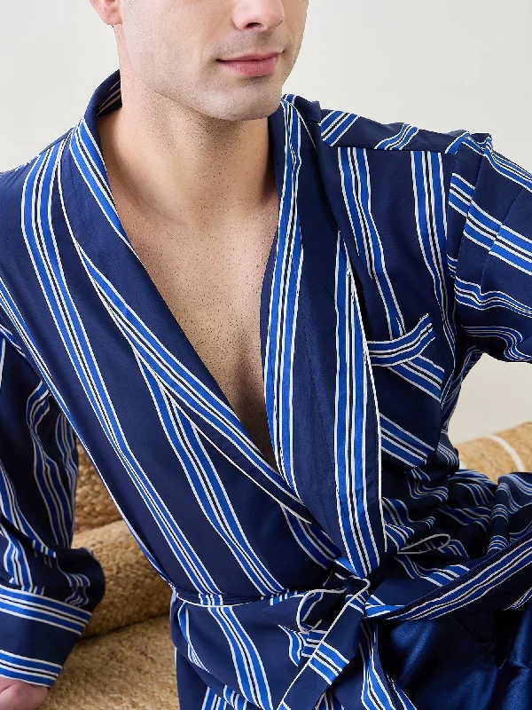 Mens Blue Striped Night Robe