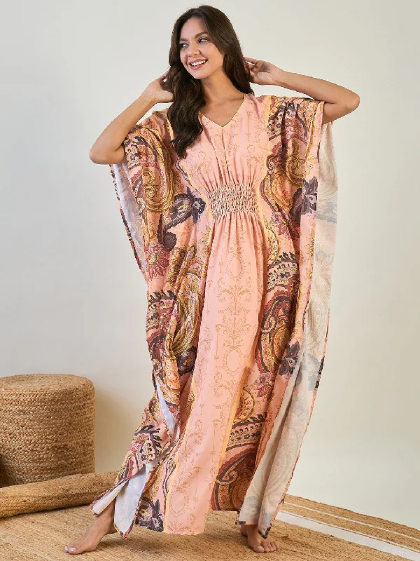 Peach Kaftan with Smocked Waistline