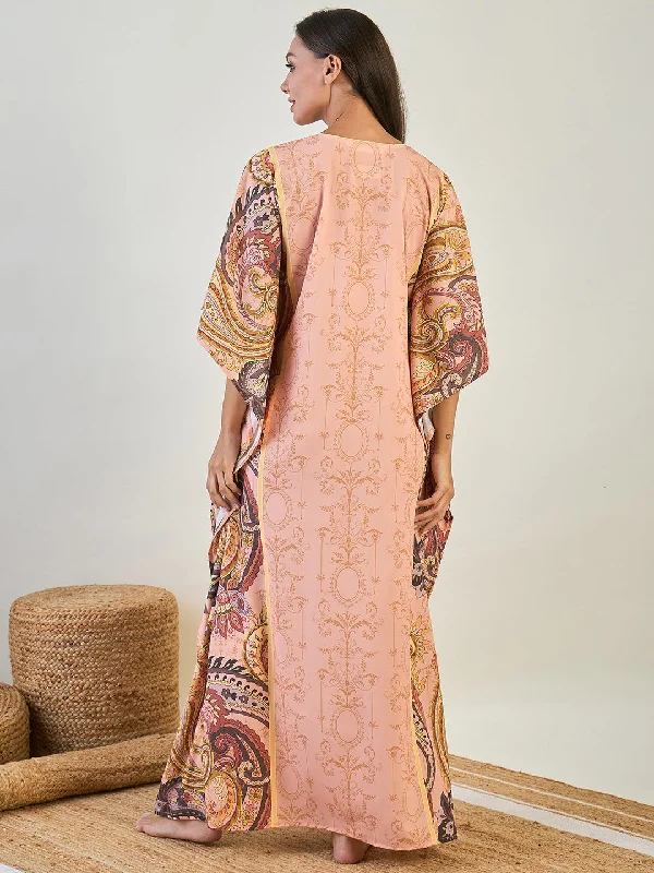 Peach Kaftan with Smocked Waistline