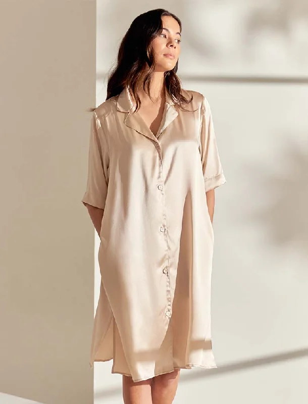 Audrey Silk Short Sleeve Nightshirt