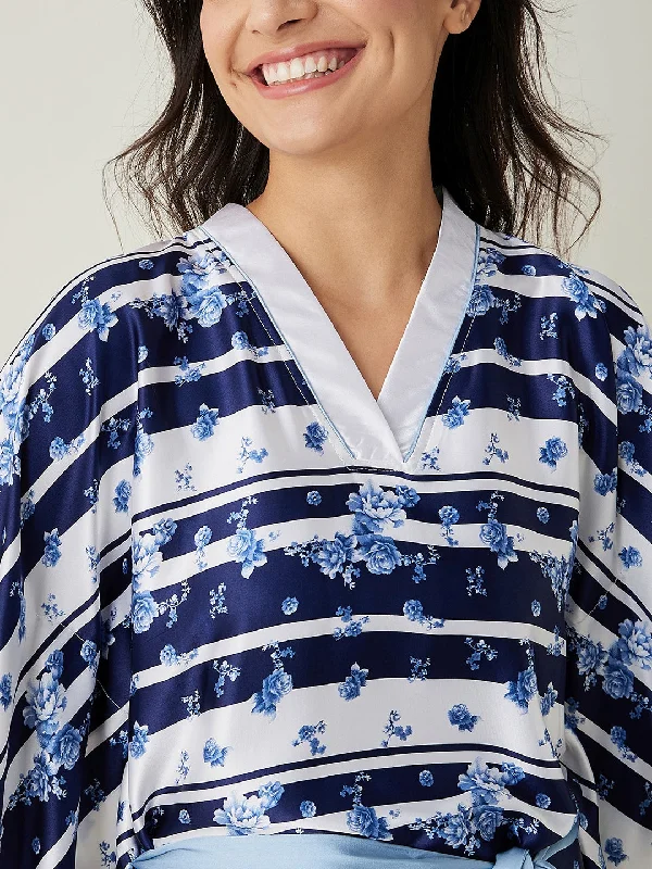 White and Blue Ditsy Floral Loungewear Kaftan