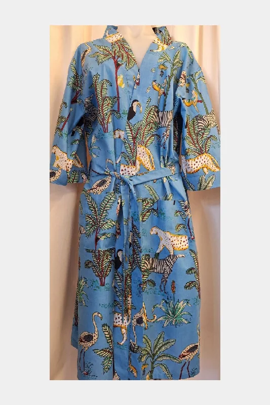 100% Cotton Robe - Jungle Print in Blue