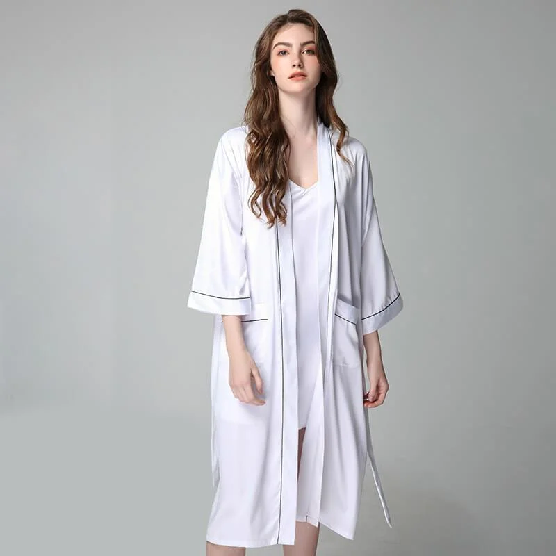 100% Silk V Neckline Full Length Breathably Silk  and Robes SetNightgown