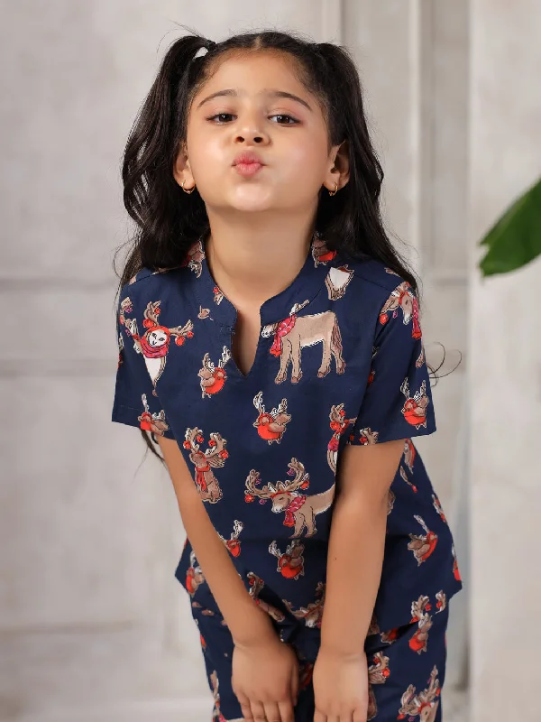 Blue Printed Cotton Night Suit for Kids