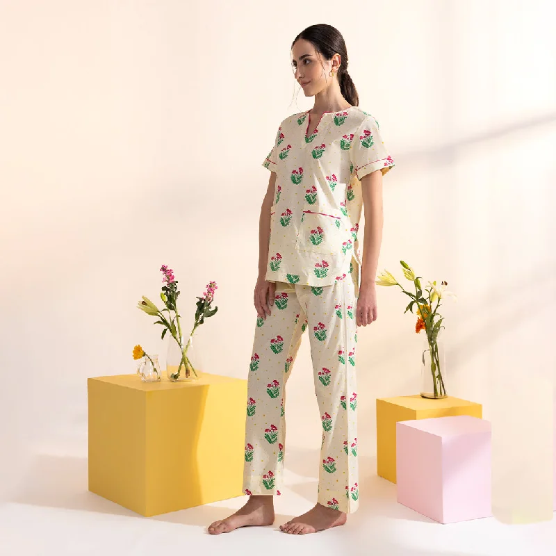 Bougainvillea Cotton Dip-Neck Pyjama Set