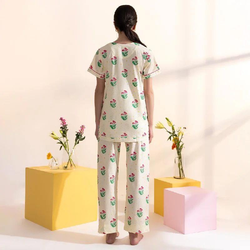 Bougainvillea Cotton Dip-Neck Pyjama Set