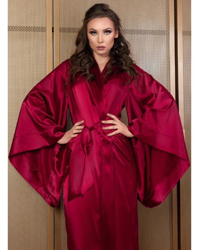 Classic Burgundy Kimono Silk Robe