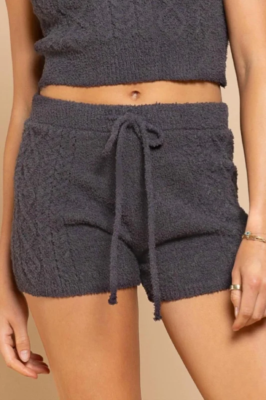 Cozy Knit Cable Shorts In Charcoal