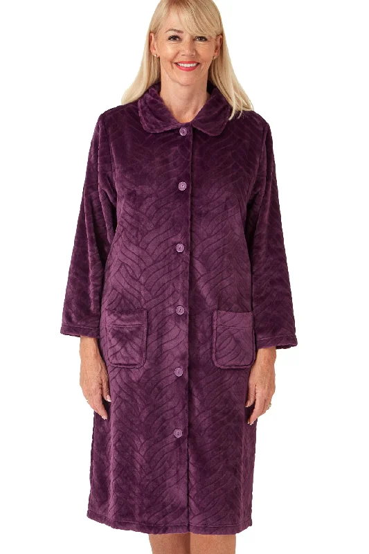 Deco Embossed Fleece  Button-Through Housecoat