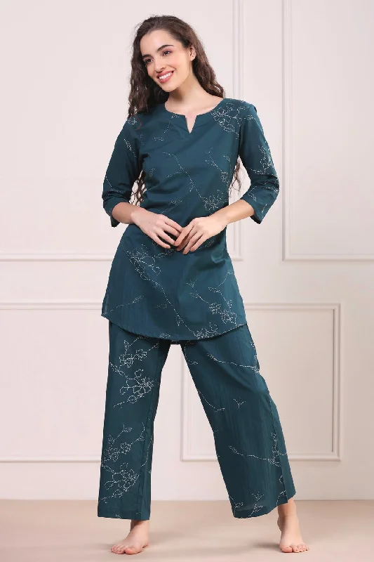 Floral Dots on Emerald Loungewear Set