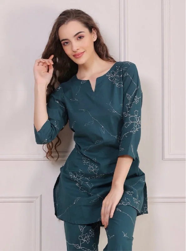 Floral Dots on Emerald Loungewear Set