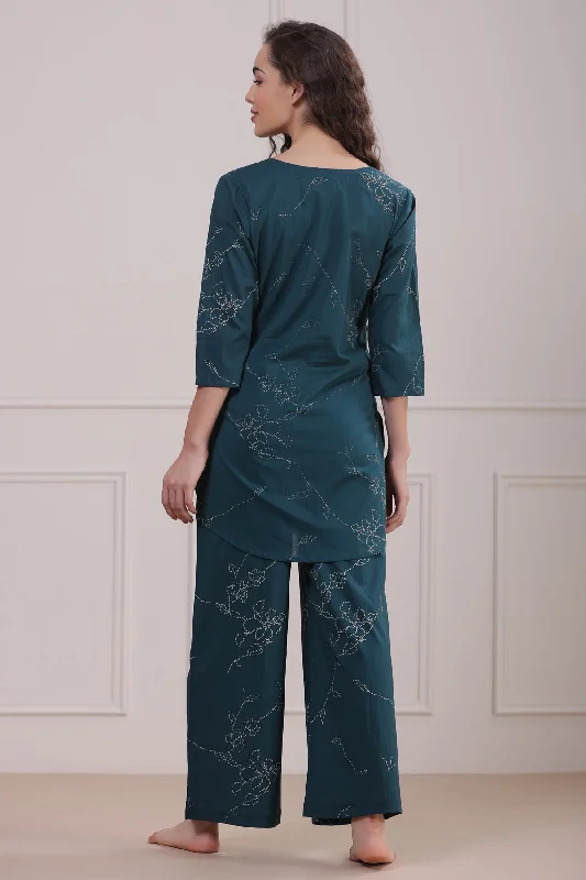 Floral Dots on Emerald Loungewear Set