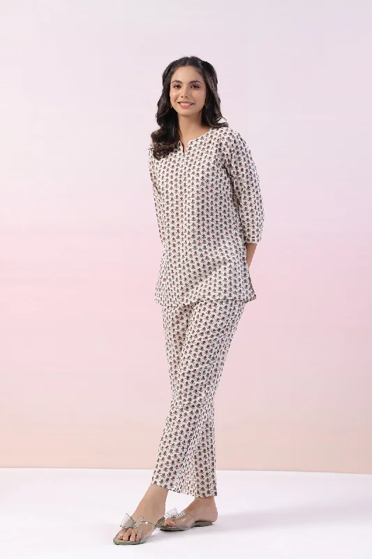 Gardenia Motif Cotton Loungewear Set