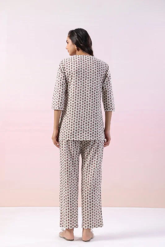 Gardenia Motif Cotton Loungewear Set